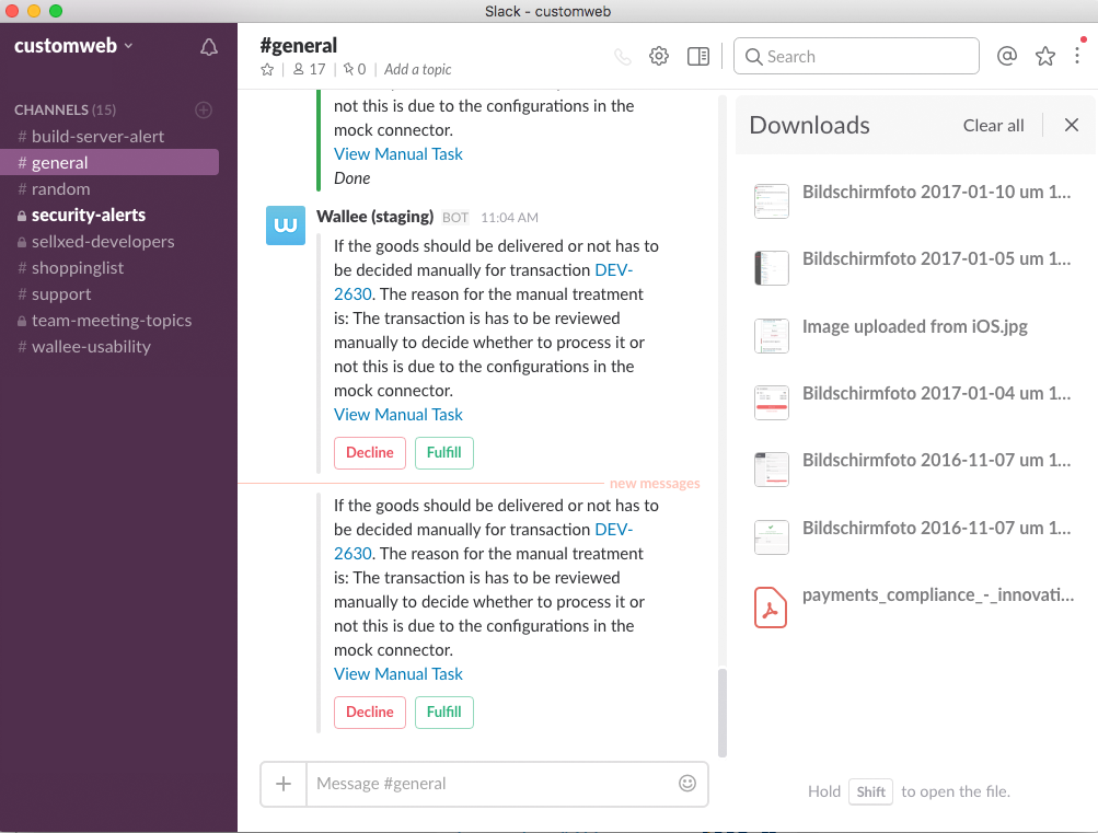 Exemple d'action Slack